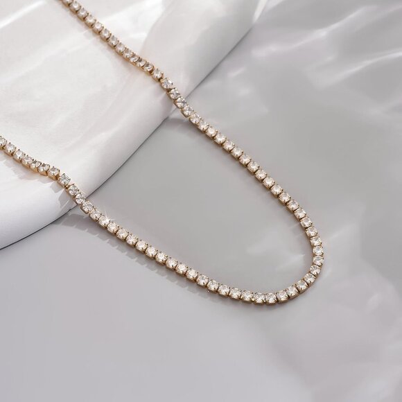 ⚡JotCa 18K Gold Plated Tennis Necklace Dainty Diamond Choker Bridal Jewelry - Picture 5 of 7